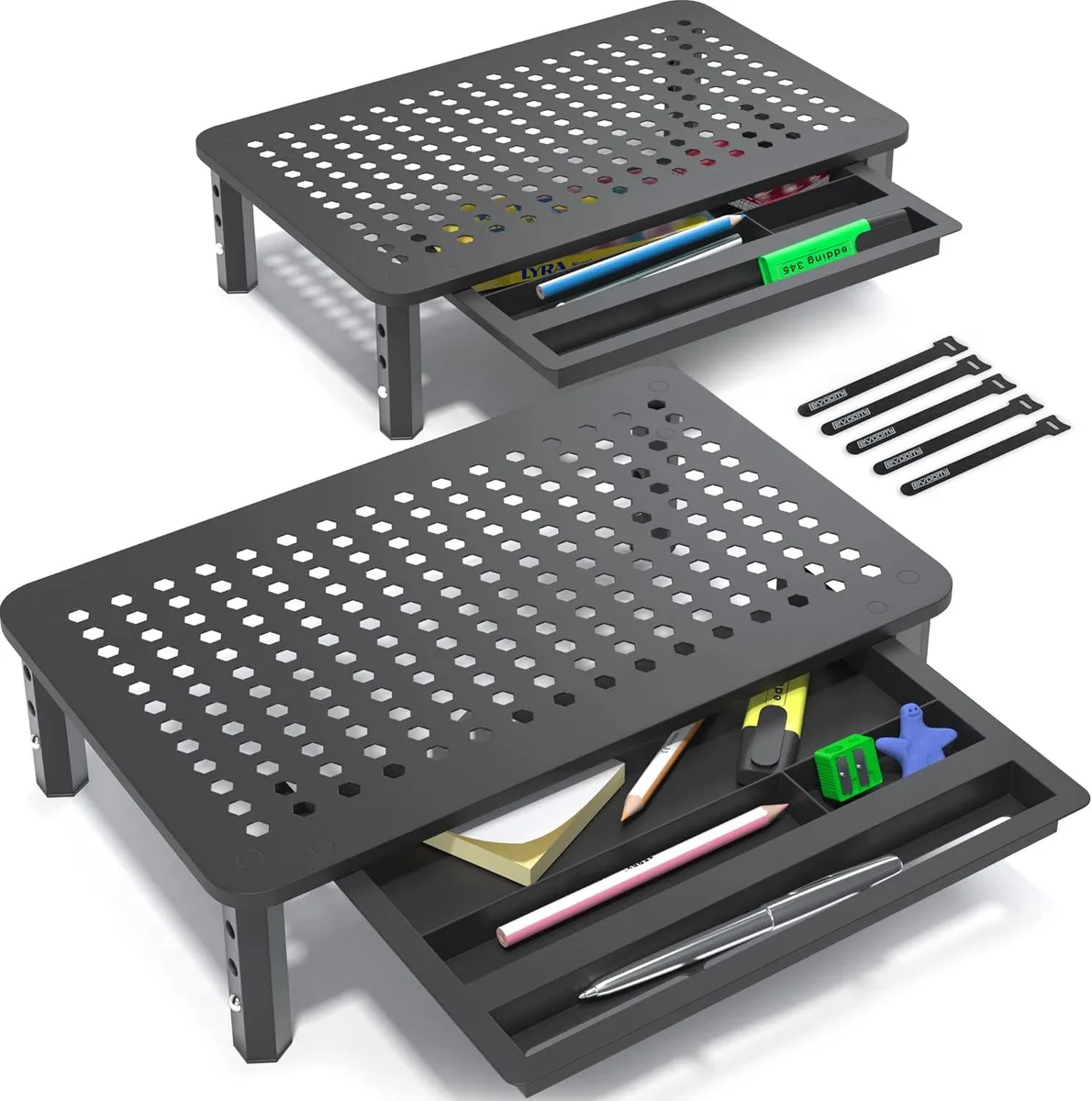 PISKEKAT PISKEKAT 2-Pack Monitor Riser with Drawer 44 LB server rack — product photo