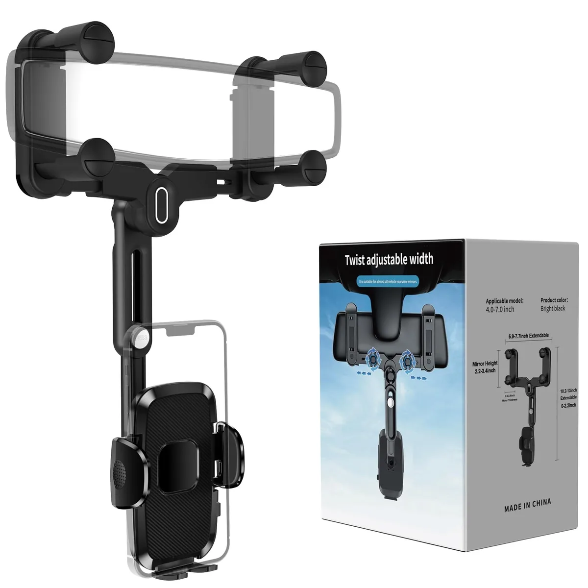  JDHDL RMH-07 Rear View Mirror Phone Mount 7.0 in x 3.0 in x 13.0 in Black — product photo