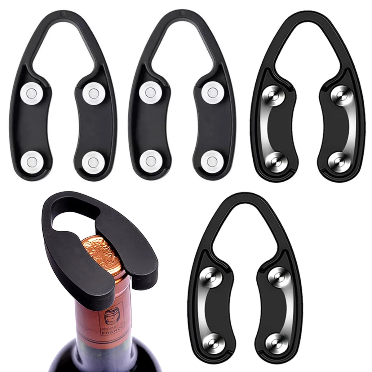Four black wine foil cutters with stainless steel blades