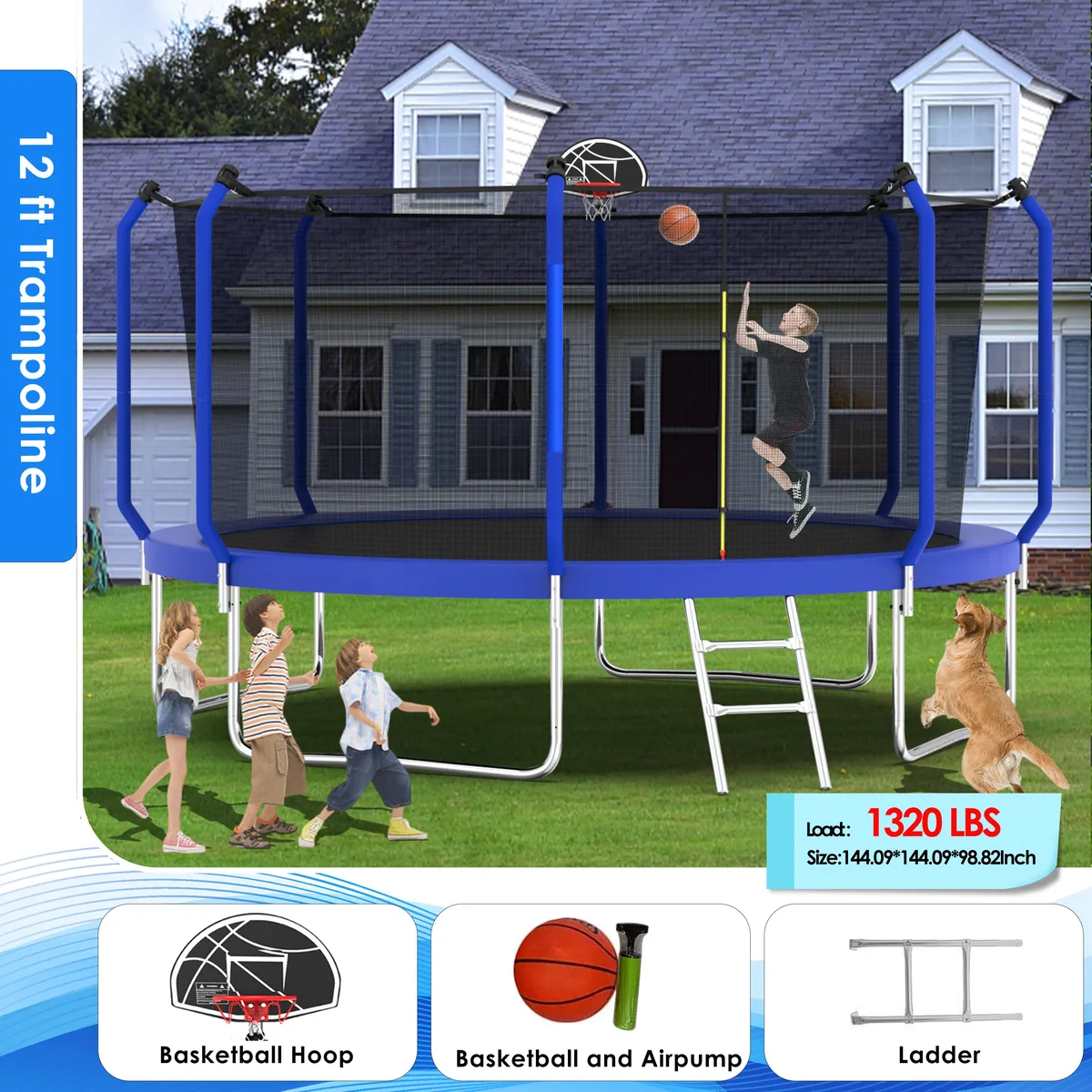 MERSCO MERSCO 12 ft Trampoline with Basketball Hoop and Air Pump — product photo
