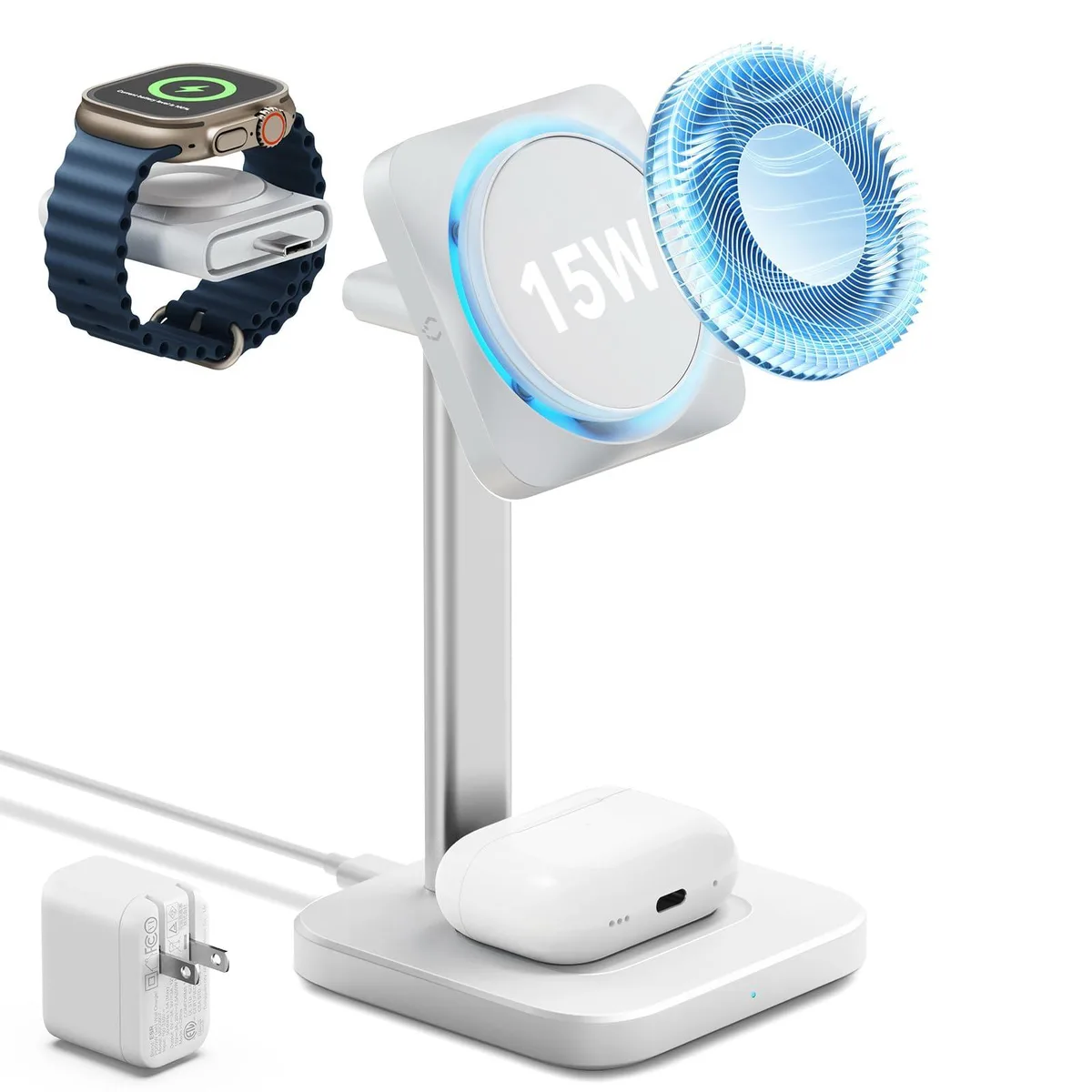  ESR 3-in-1 MagSafe Charger Stand with CryoBoost, White — product photo