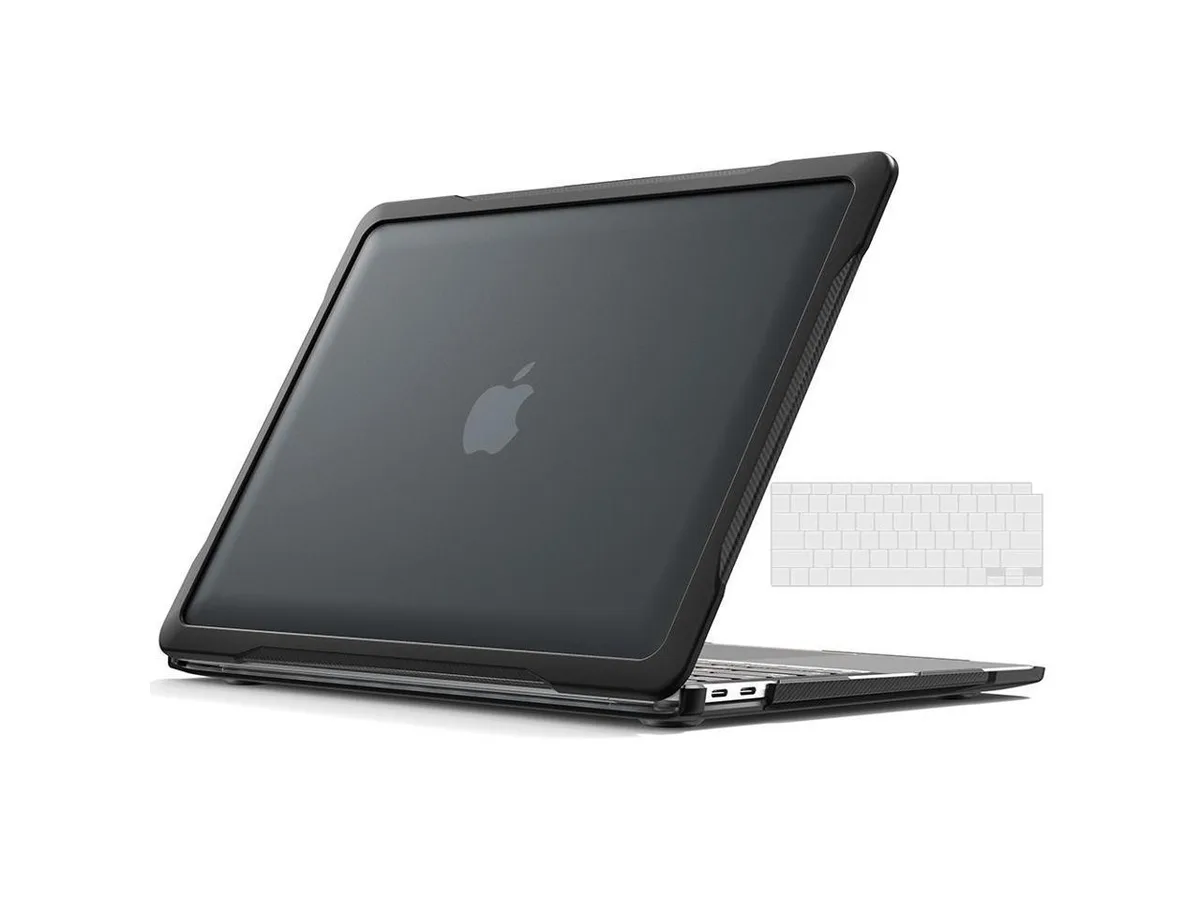 Black rugged hard-shell case for 13-inch MacBook Air with keyboard skin
