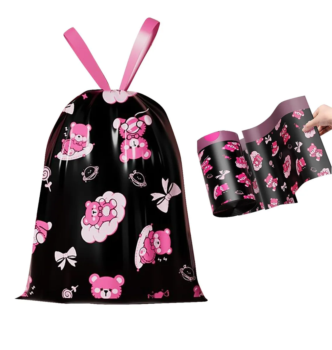  YIHUANYIFA Tear-Free Separated Trash Bags 4 gal 50ct Black Pink 45x45cm — product photo