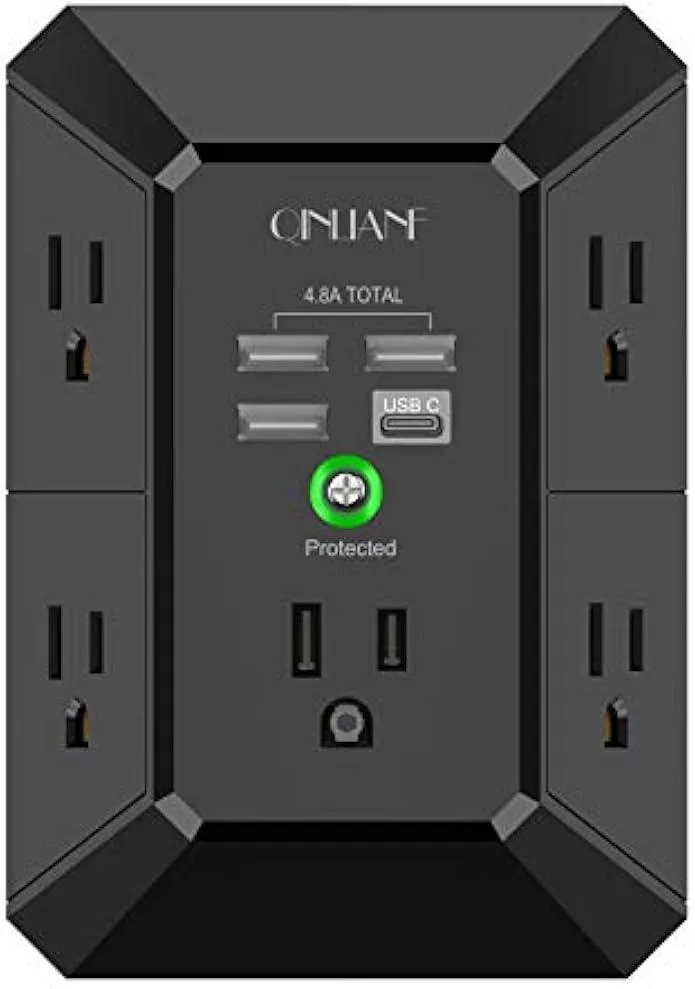 TAURKENAM TAURKENAM 5-outlet surge protector power adapter 4 USB 4.8A 1680J Black — product photo