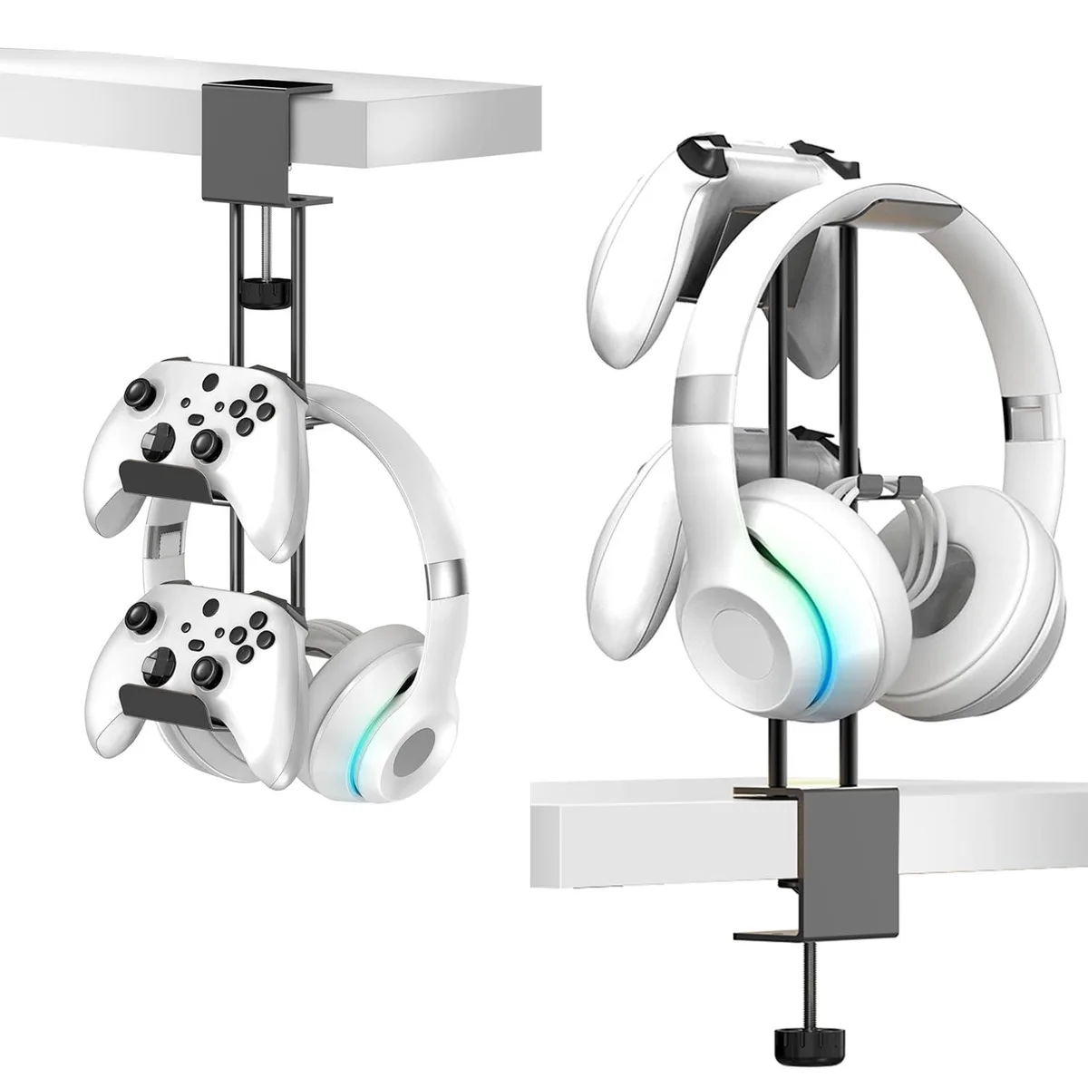  TpeeTeek 2-in-1 Headphone &amp; Controller Stand Silver Aluminum Clamp 1.95in — product photo