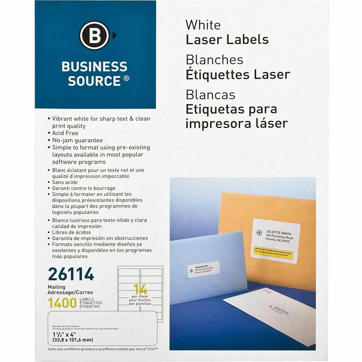 Business Source Business Source 26114 Mailing Labels Laser White 1400/PK — product photo