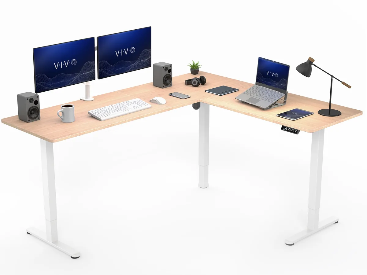 VIVO VIVO Bamboo / White Electric Corner Desk 75 x 63 — product photo