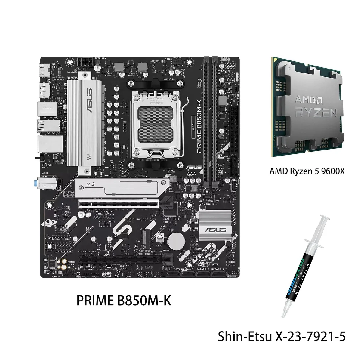 ASUS ASUS PRIME B850M-K + Ryzen 5 9600X AMD motherboard &amp; CPU combo USB 10Gbps Type-A — product photo