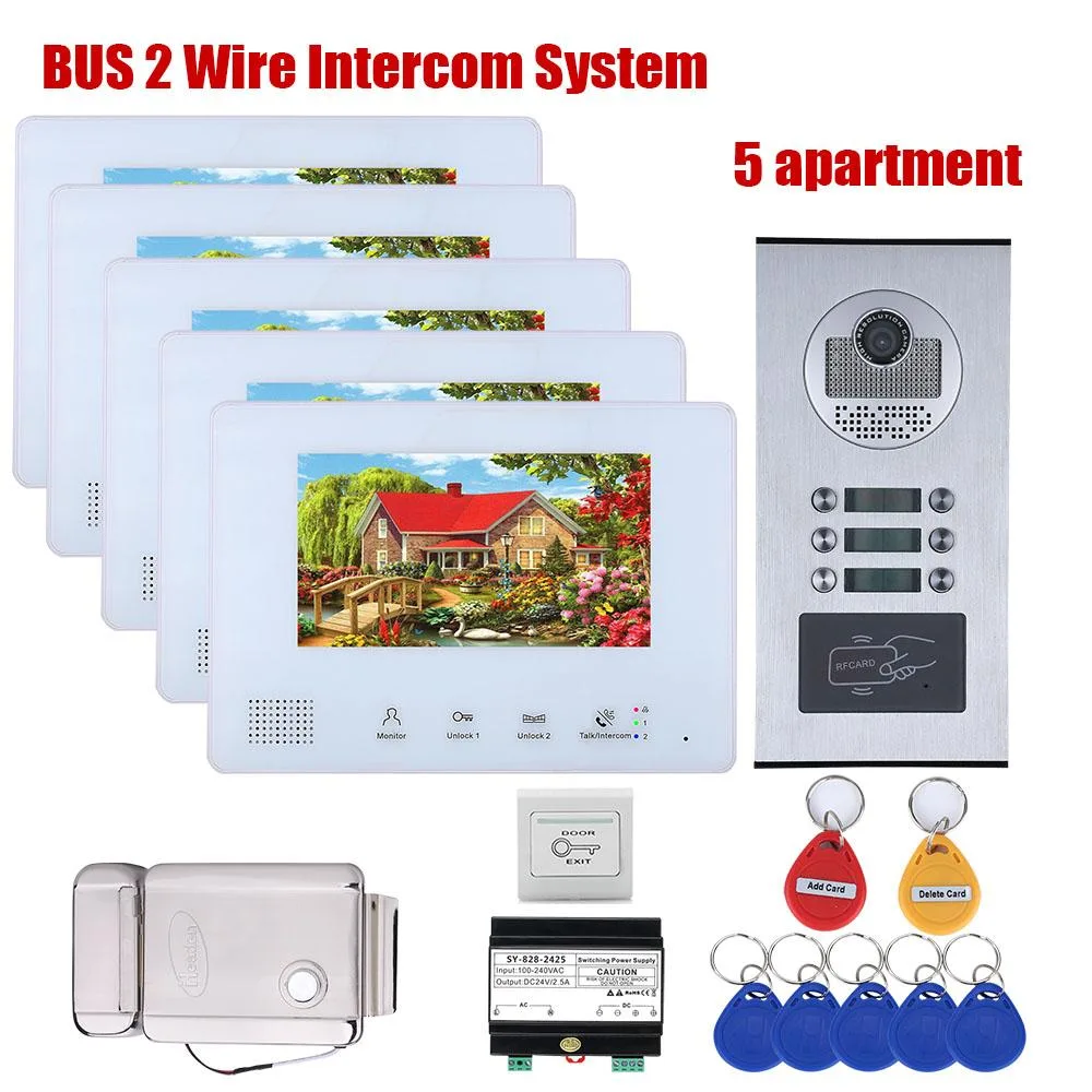 visiPower visiPower 2-Wire Video Intercom Kit 2 Door Stations 5 Monitors 4.7" TFT RFID Smart Door Lock — product photo
