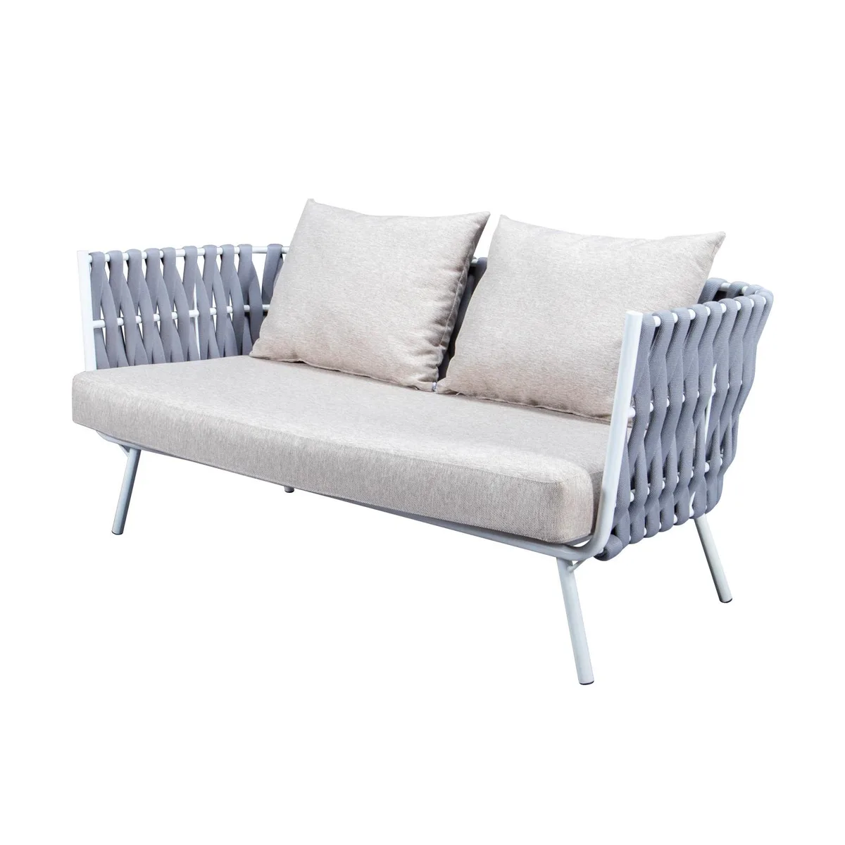 LeisureMod LeisureMod Spencer Rope Weave Loveseat Light Grey 64.17in — product photo