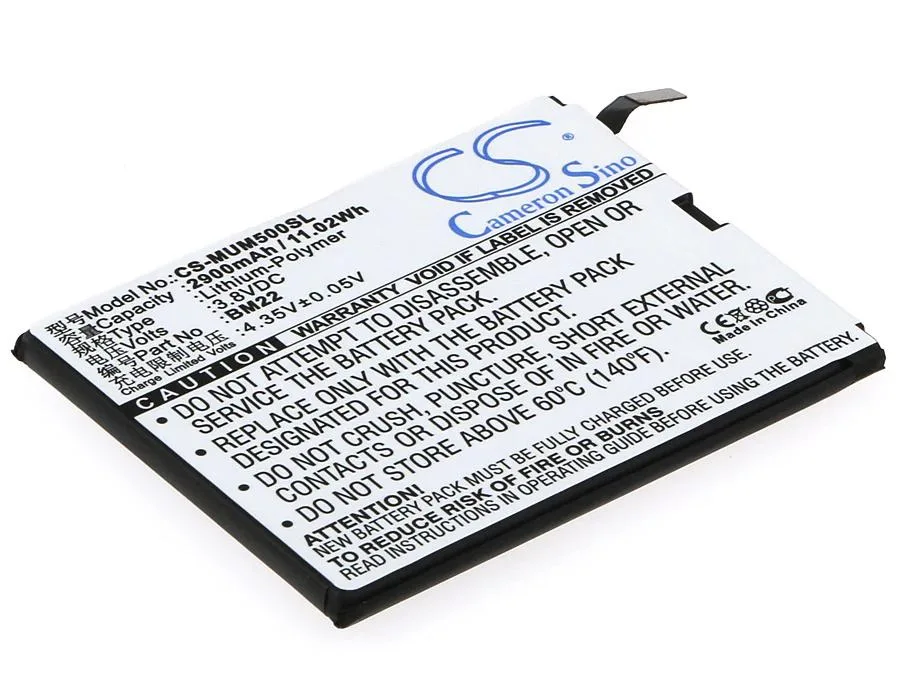 Rectangular Xiaomi Mi5 replacement battery with gold contacts
