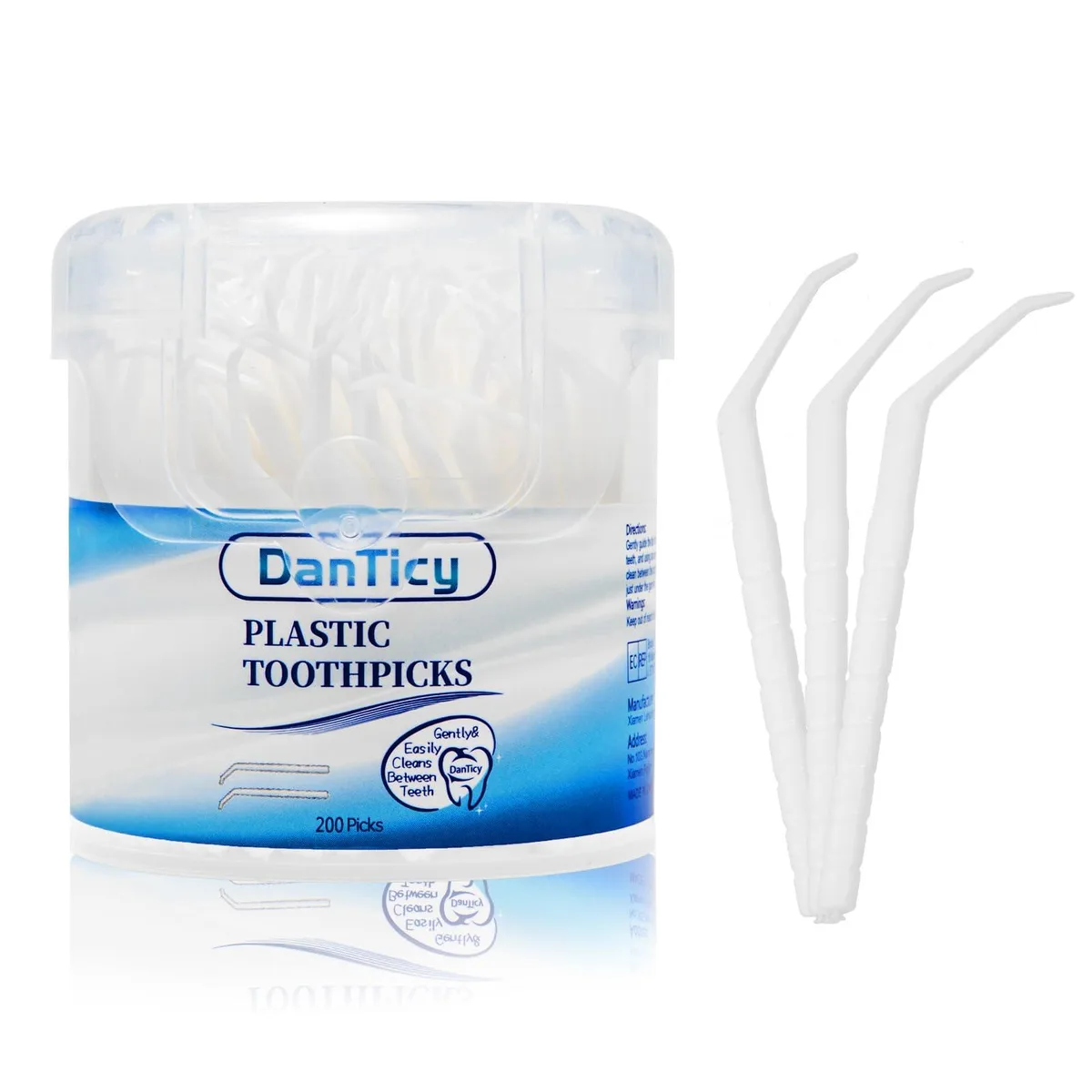 White plastic curved dental picks in small square case