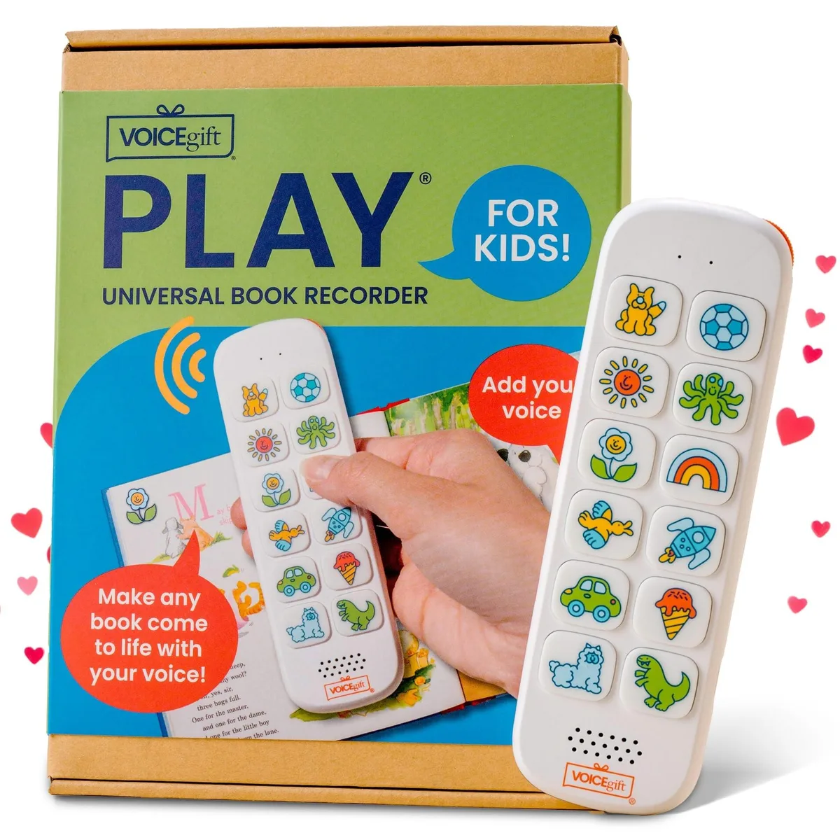 Small rectangular voice recorder with clip, speaker, buttons and stickers