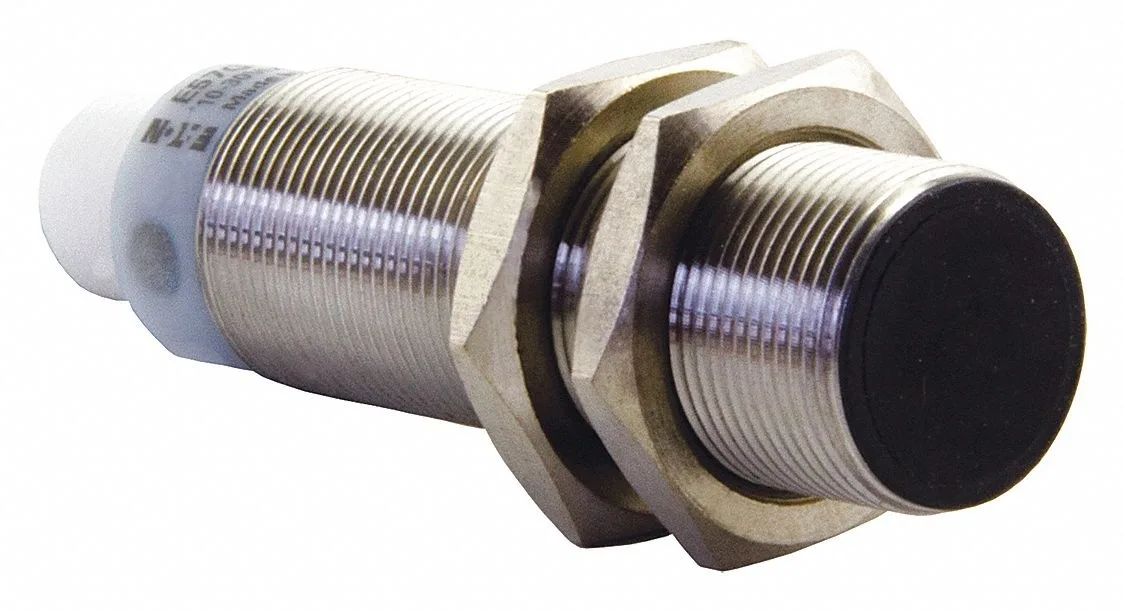 Cylindrical stainless steel inductive proximity sensor 18 mm diameter 69 mm length 4 pin micro DC connector