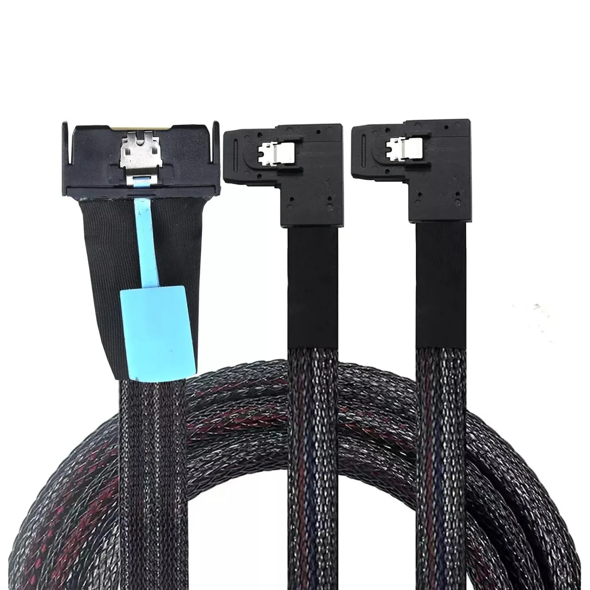 Vszerda Vszerda PCIe 5.0 MCIO 8X 74P to 2X 36P Mini SAS SFF-8087 Left Angle Cable 50CM — product photo
