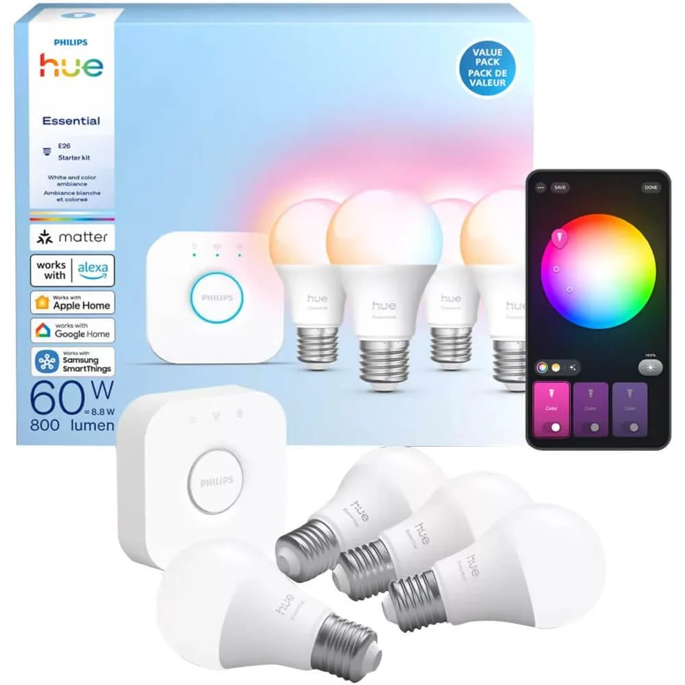 HUE Hue 608983 White and Color A19 60W Smart LED Kit with Bridge — product photo