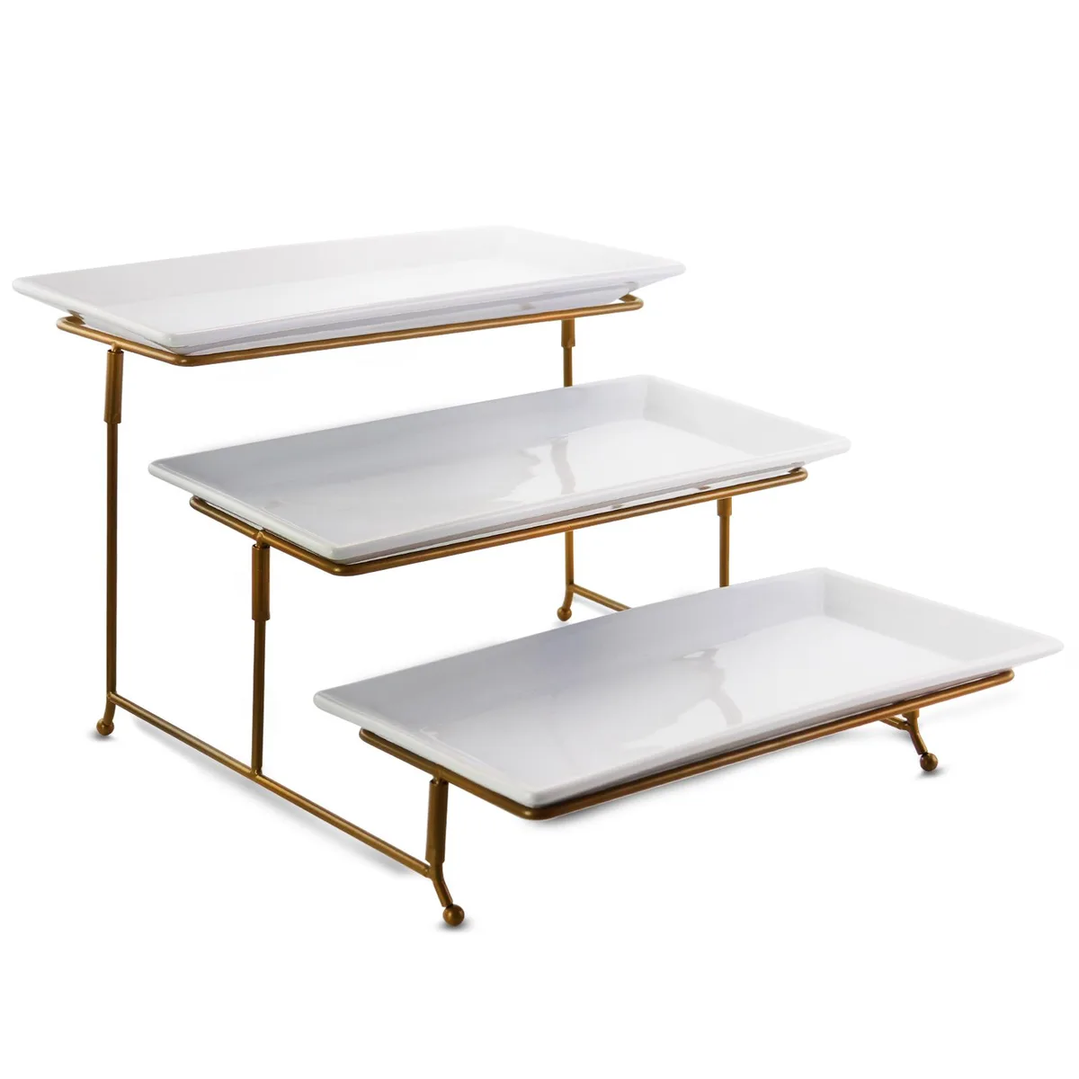Gibson Elite Gibson Elite 510112161M 3-Tier Porcelain Plate Set with Gold Stand — product photo