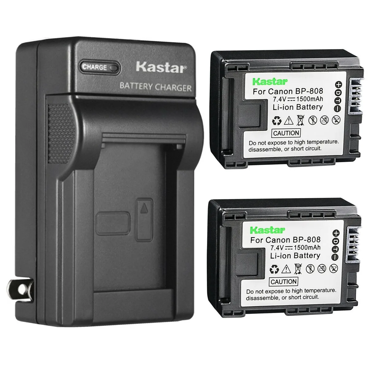 Kastar Kastar BP-808 2-Pack Battery &amp; AC Wall Charger for Canon BP-809 BP-819 BP-827 CG-800 HG20 HG21 HG30 XA10 — product photo