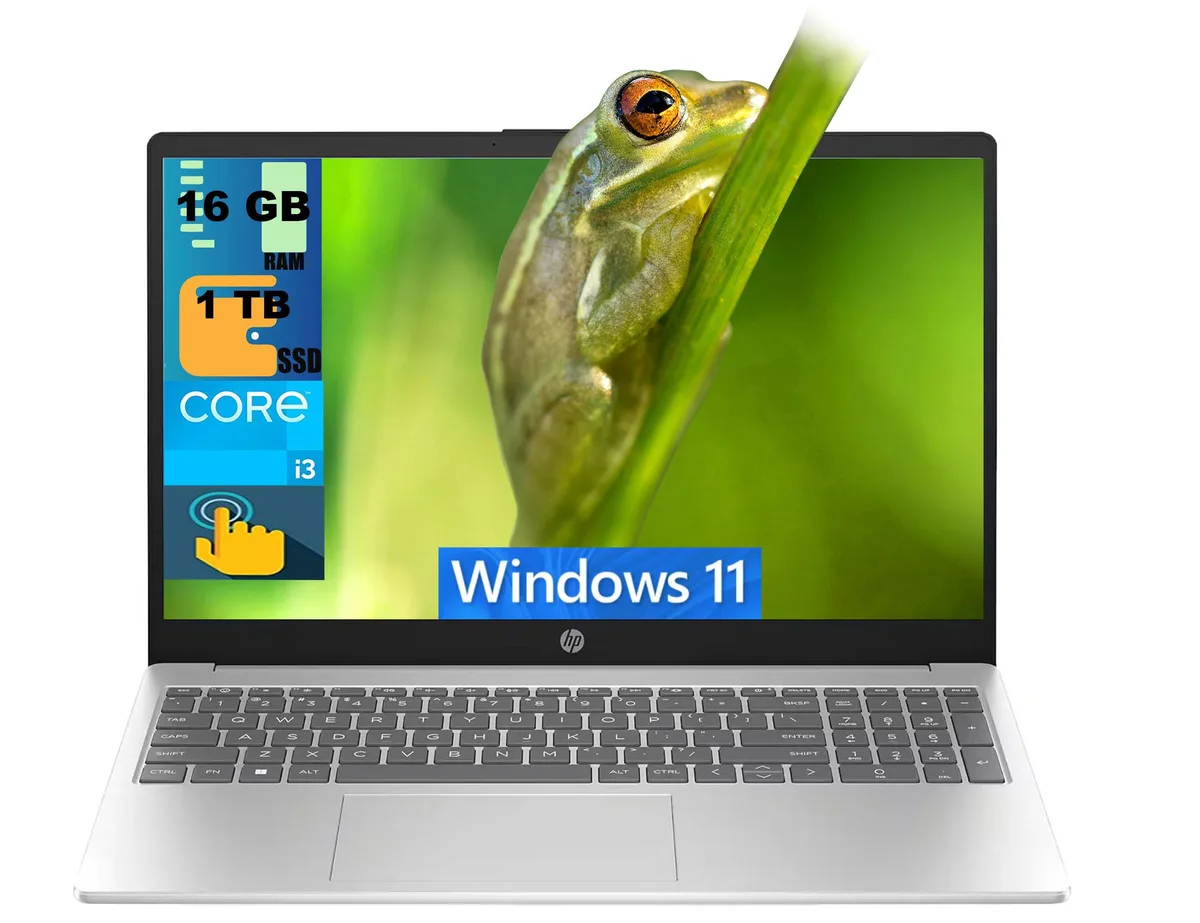 HP HP 15 laptop, i3-1215U, 16GB, 1TB PCIe, 15.6" HD touchscreen, Wi-Fi 5, Silver — product photo