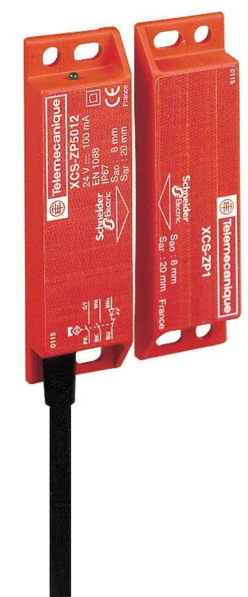 Rectangular plastic safety interlock switch with pre-wired cable and LED indicator