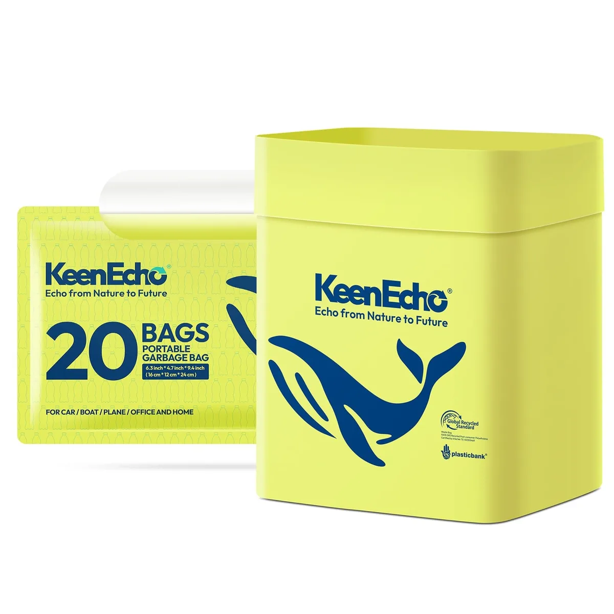 Pack of 20 beige disposable trash bags made from recycled plastic bottles