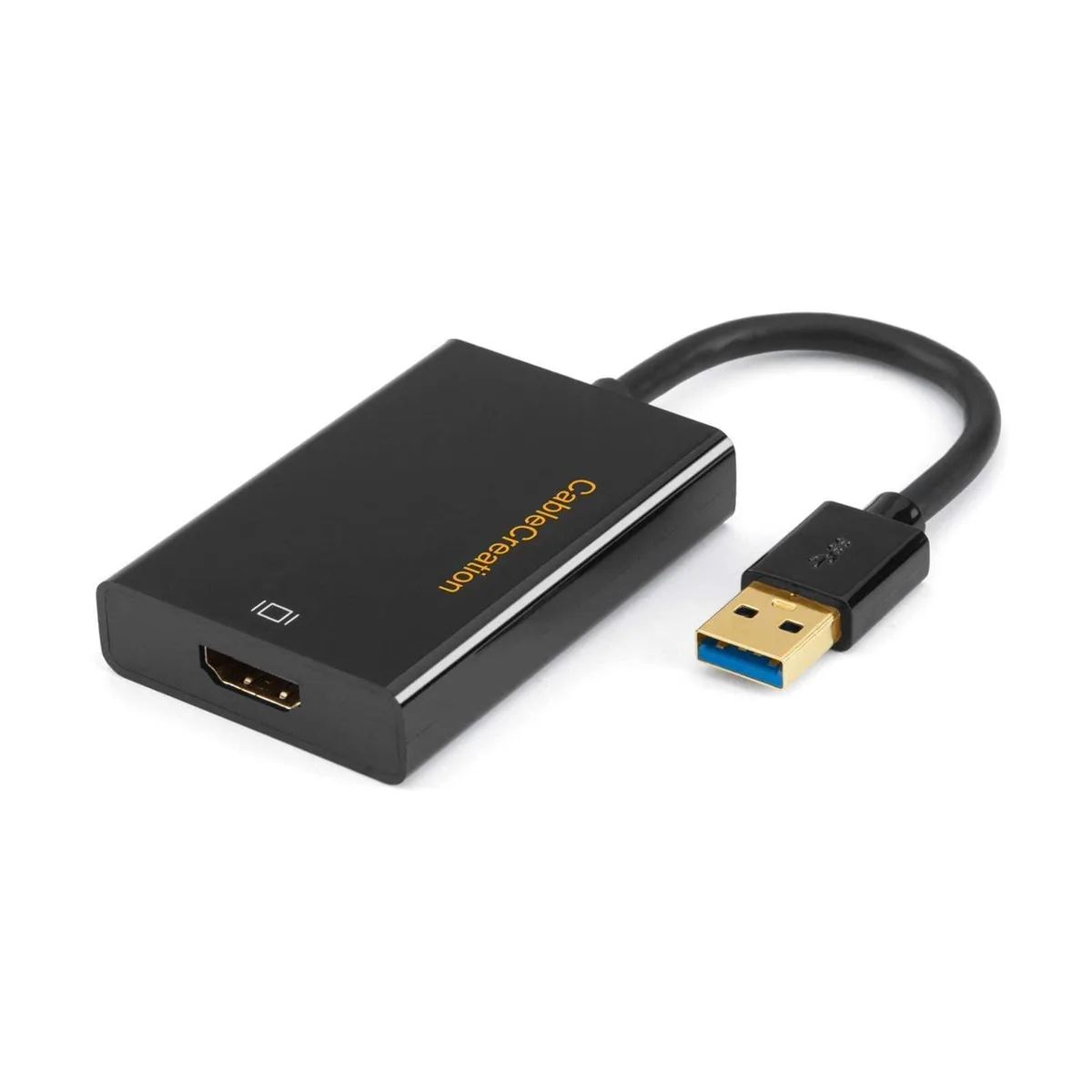 Small black rectangular adapter with USB and HDMI connectors