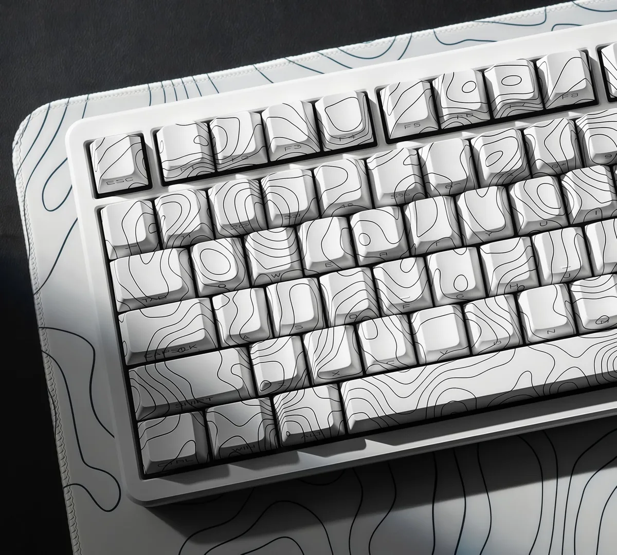 Womier Womier White Topographic PBT Keycap Set 130 Keys Cherry Profile Side Print Shine Through — product photo