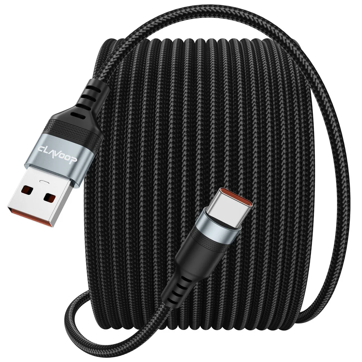  CLAVOOP USB A to USB C Cable 25ft 12W 480Mbps Black Braided — product photo