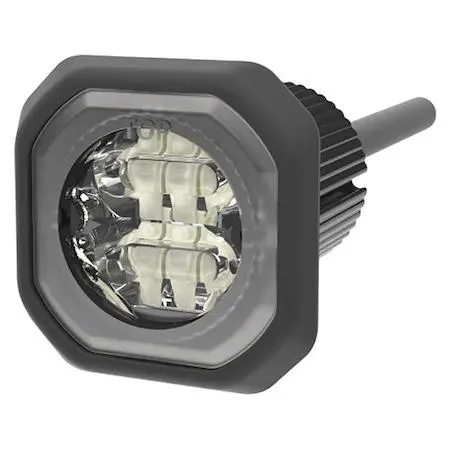 White rectangular LED strobe light with clear lens, blunt-cut wires, IP67 rated