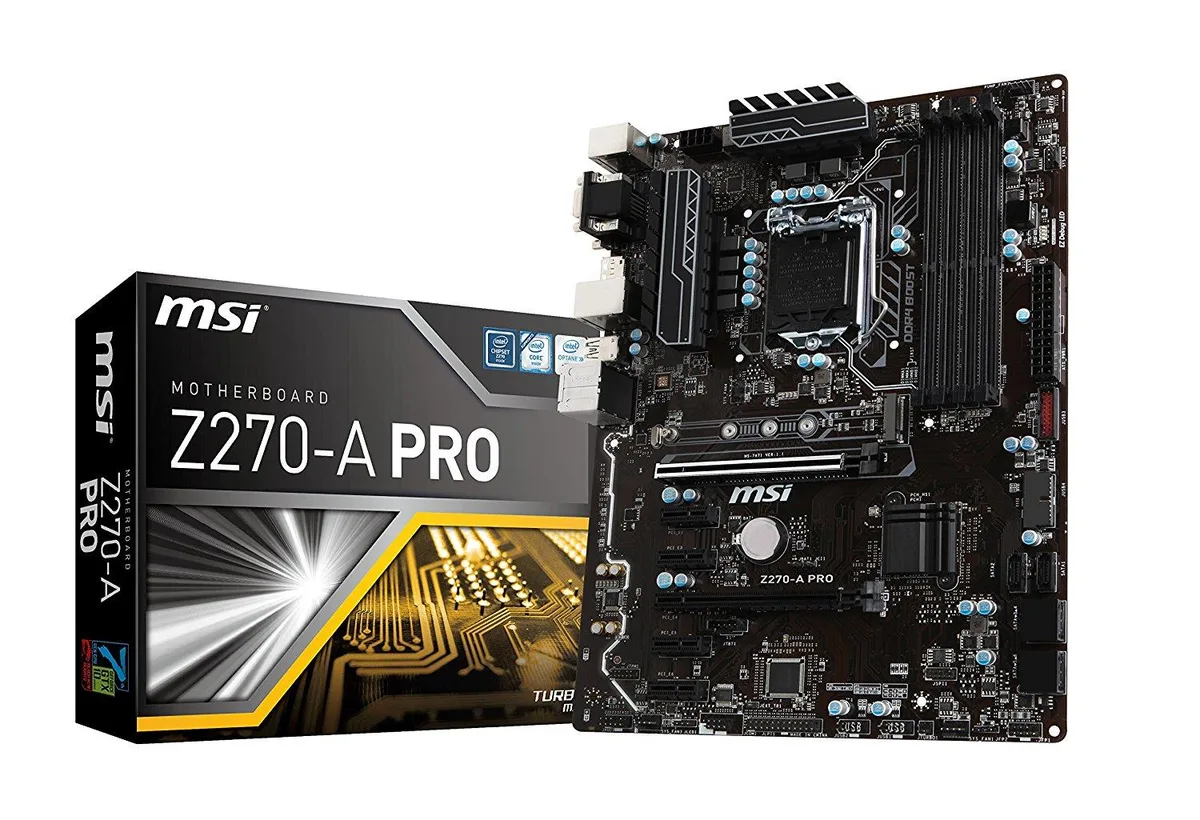 Black ATX motherboard with silver heatsinks and four DDR4 slots