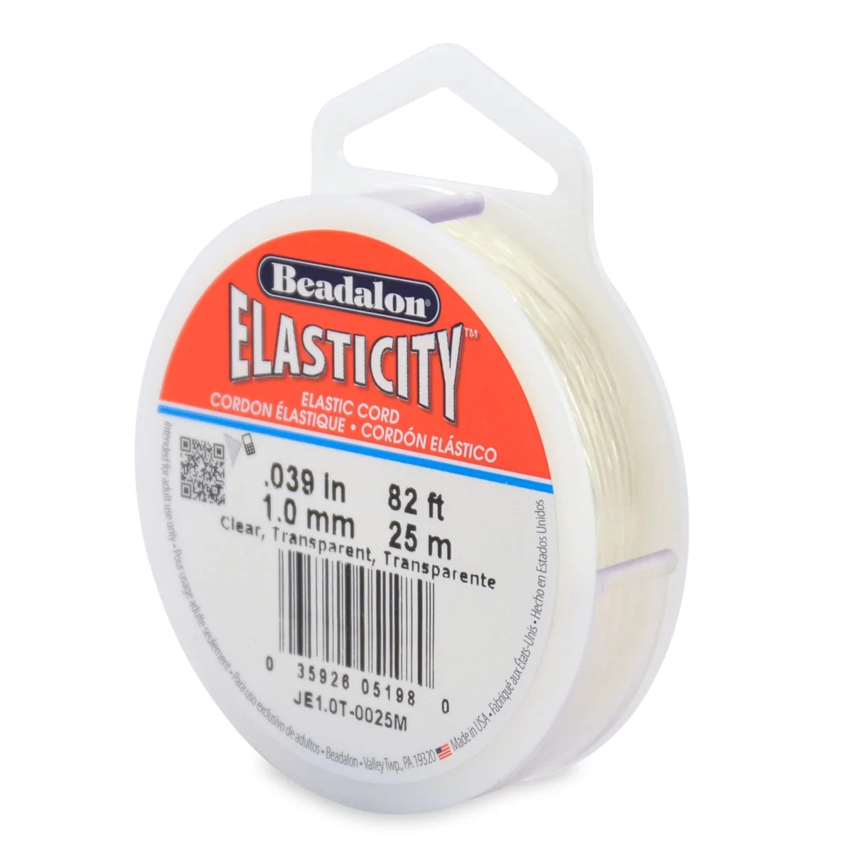 Clear 1.0 mm elastic cord on 25 m spool