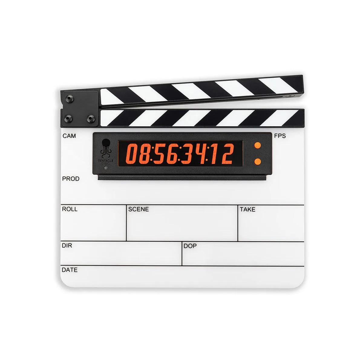 Digital timecode slate with clapper sticks and OLED display