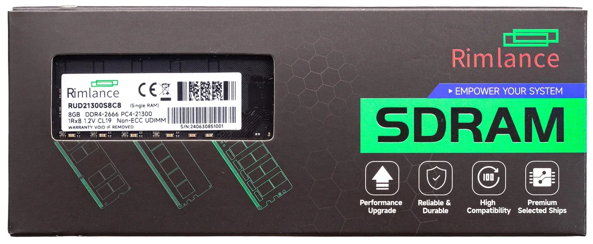 RIMLANCE RIMLANCE RUD21300S8C8 8GB DDR4 2666 CL19 desktop RAM — product photo