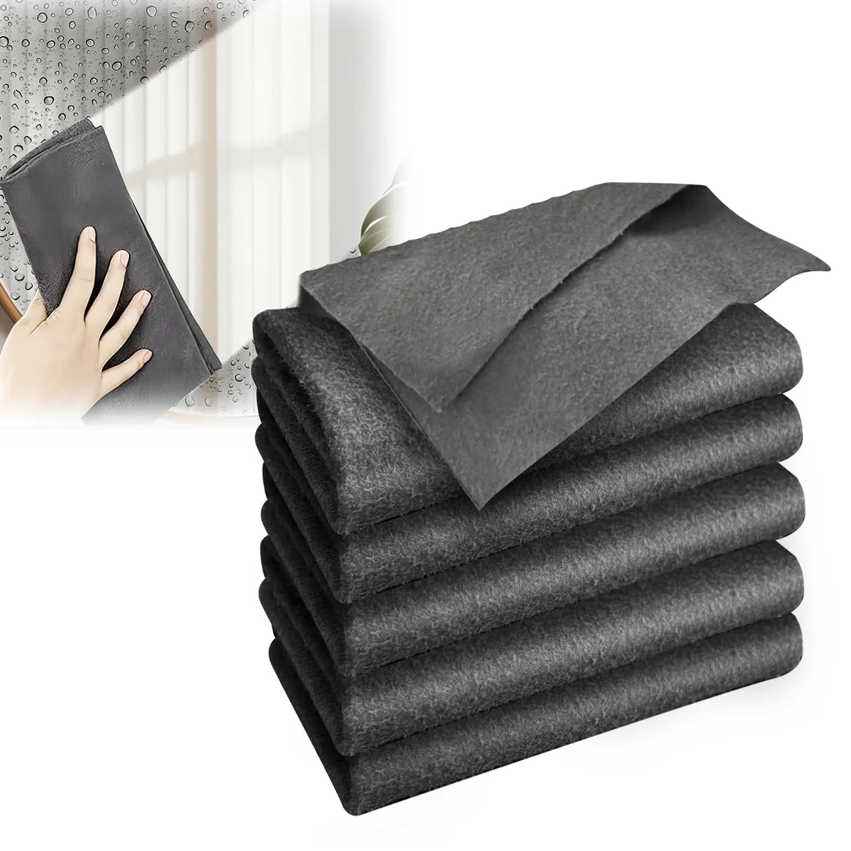 Five white microfiber cloths, 11.8 by 7.87 inches, folded flat