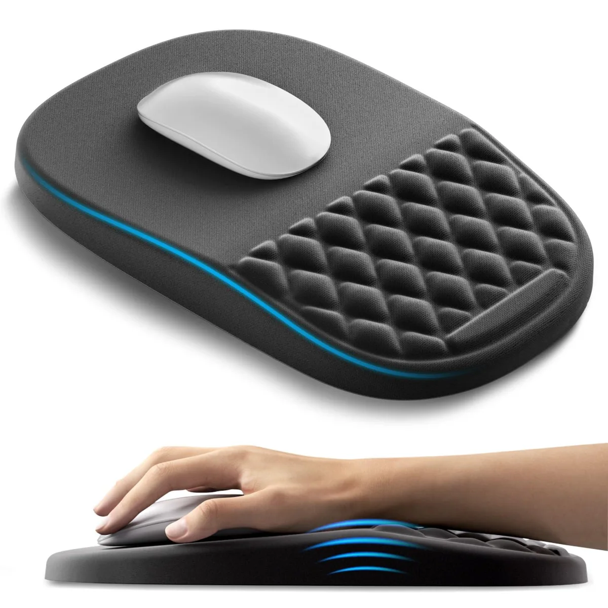  AUEDROT Ergonomic Mouse Pad with Wrist Rest 11.81 x 7.87 in Black — product photo