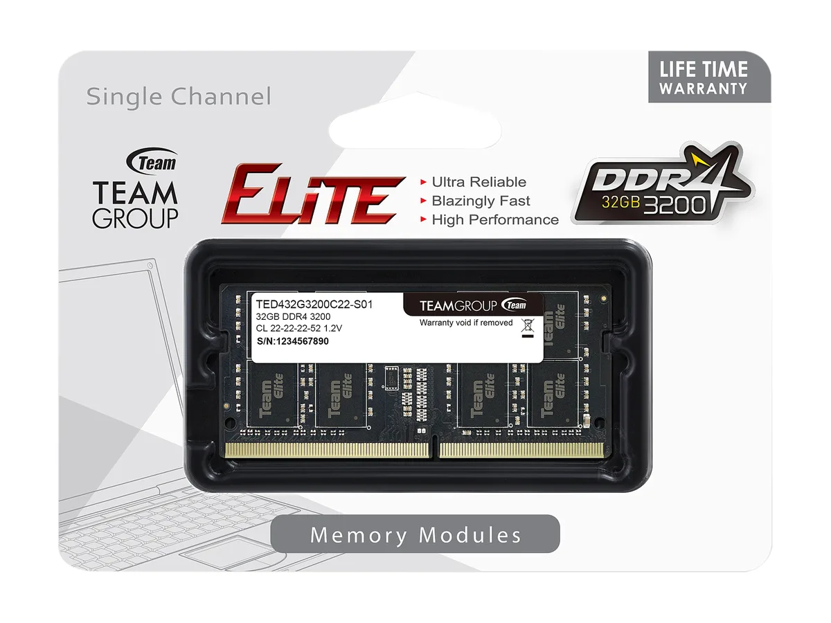 Team Group Team Group Elite TED432G3200C22-S01 32GB DDR4 3200 CL22 laptop RAM — product photo