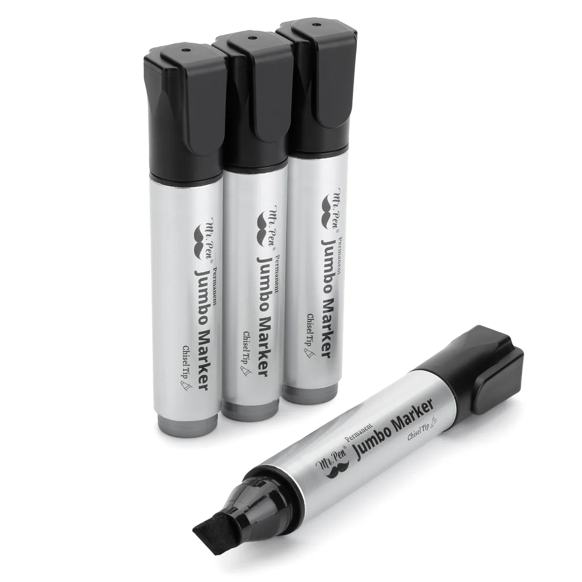 Four chunky black markers with chisel tips