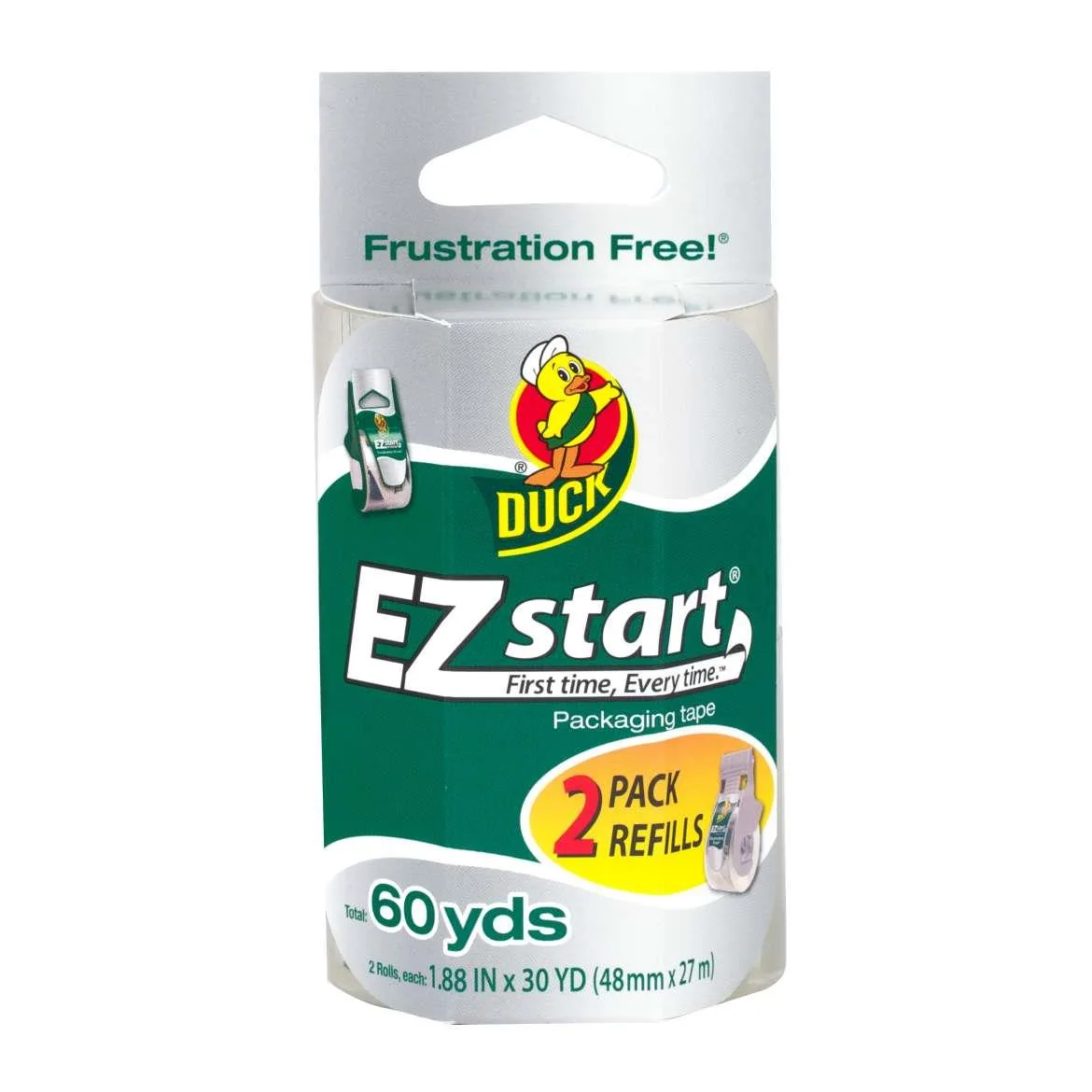 Duck Duck EZ Start Packaging Tape 1.88 in x 30 yds Clear 2-pack mailing supply — product photo