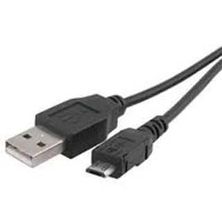 Black micro-USB cable with standard USB-A connector, coiled and lying flat