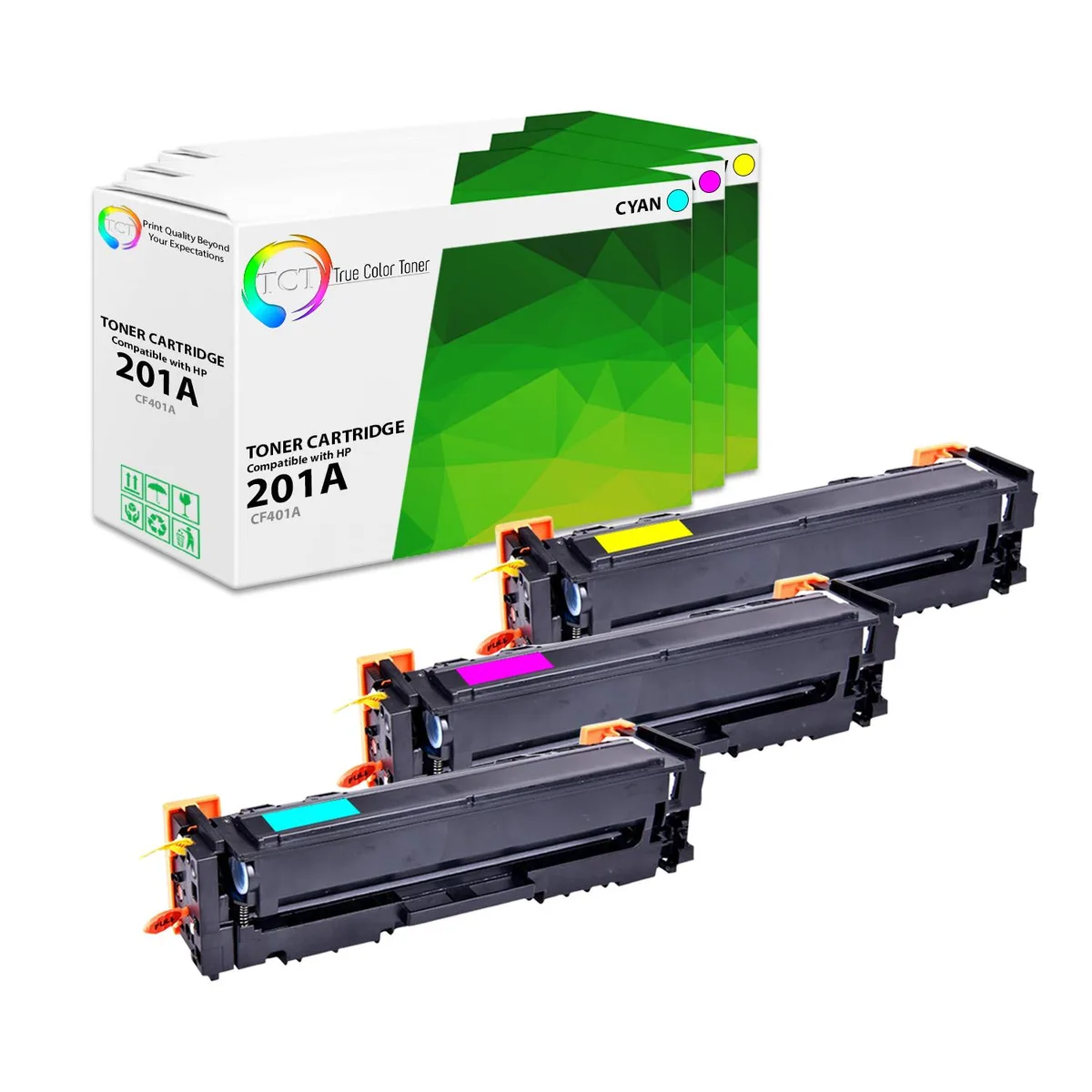 True Color Toner True Color Toner 201A CF401A CF402A CF403A 3 Pack toner cartridge — product photo
