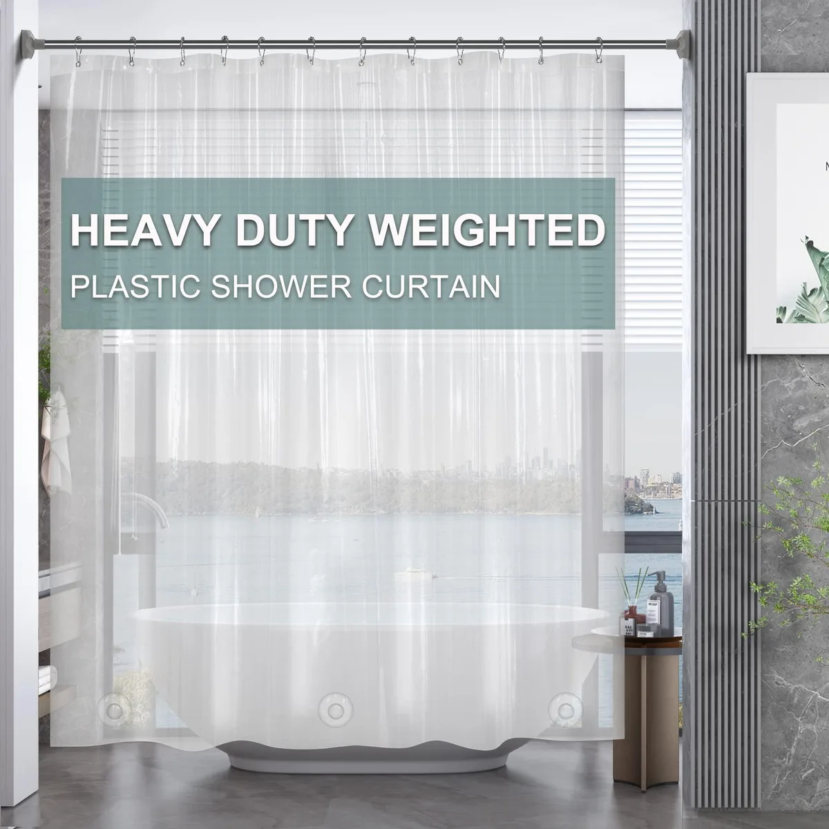  AmazerBath Shower Curtain Liner Clear PEVA 72x72 12 Grommets 3 Weighted Stones — product photo