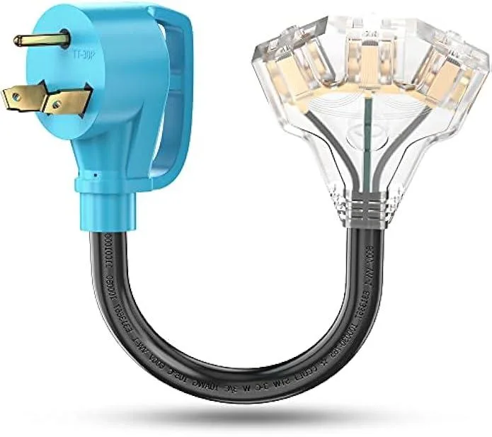 TAURKENAM TAURKENAM 30 Amp TT-30P to 3× 5-15R/5-20R Power Adapter 10 gauge 12 inch LED — product photo