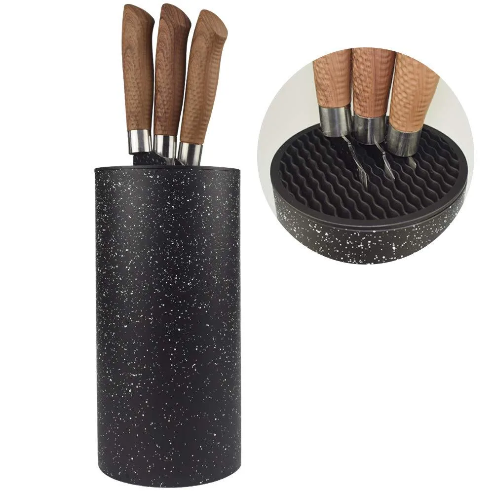 Cylindrical knife holder with snowflake-dot finish, 8.74 by 4.4 inches, detachable wave-notch insert