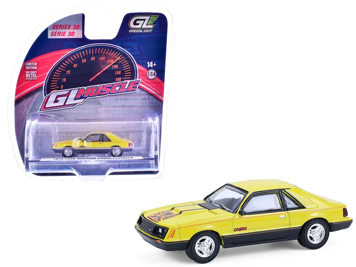 GREENLIGHT GREENLIGHT 1979 Ford Mustang Cobra Fastback Bright Yellow 1/64 Series 30 — product photo