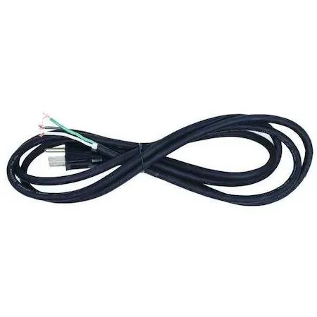 Black 8 ft round power cord with NEMA 5-15P plug and bare leads, 18/3 SJO rubber jacket
