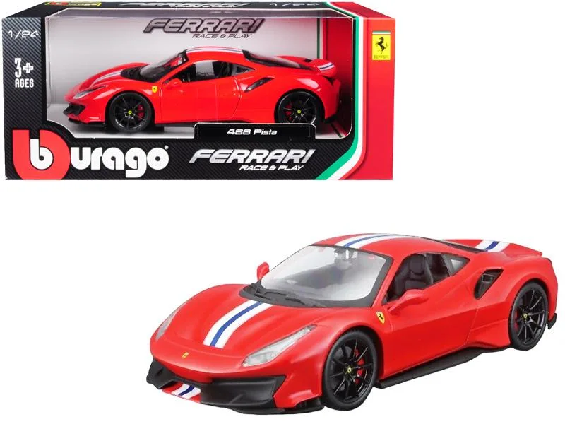 BBURAGO BBURAGO Ferrari 488 Pista Red White Blue Stripes 1/24 Diecast Vehicle — product photo