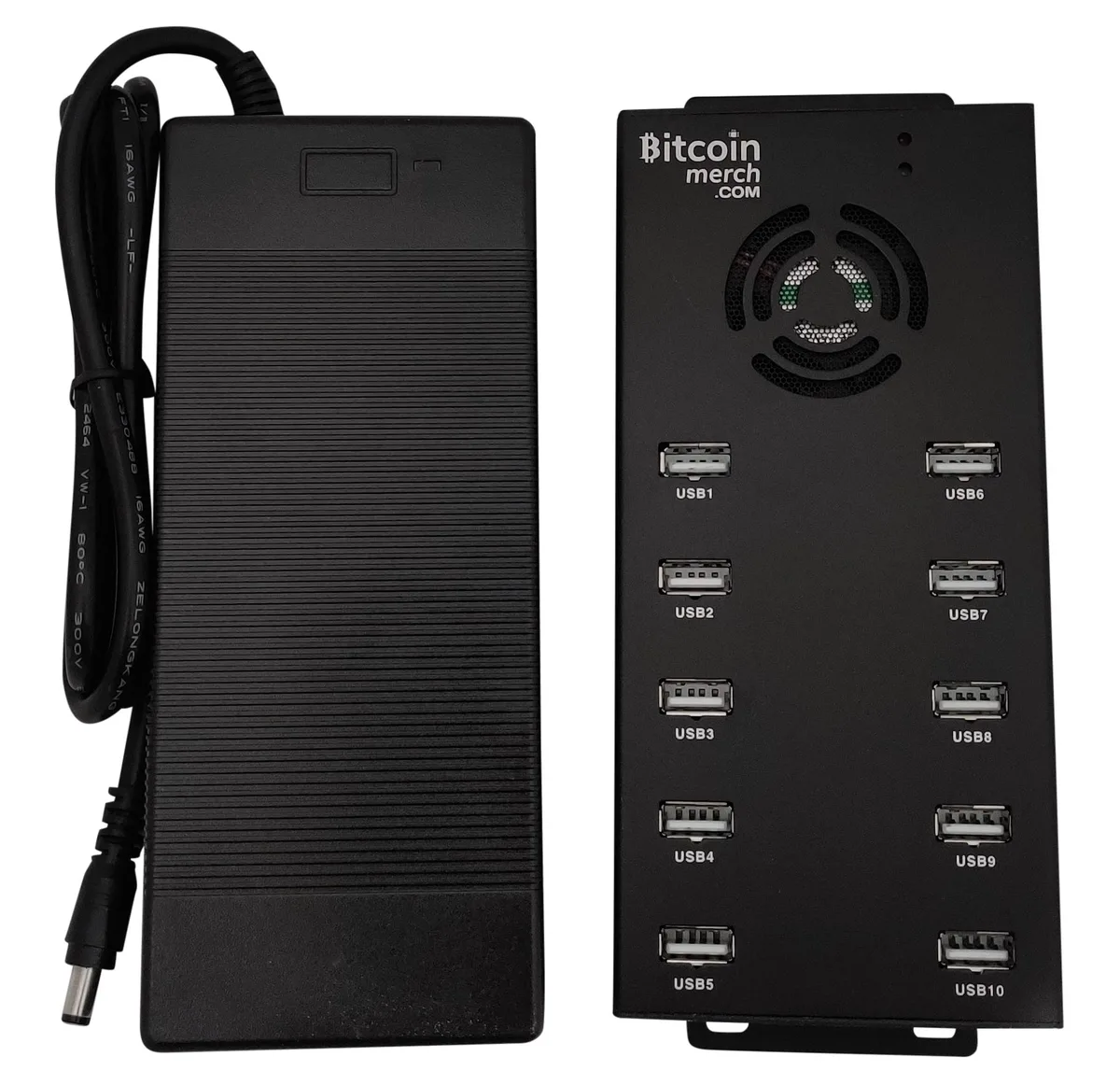 Bitcoin Merch Bitcoin Merch 10 Port USB Hub 120W 12V 10A Fan Cooled Aluminium mining hardware — product photo