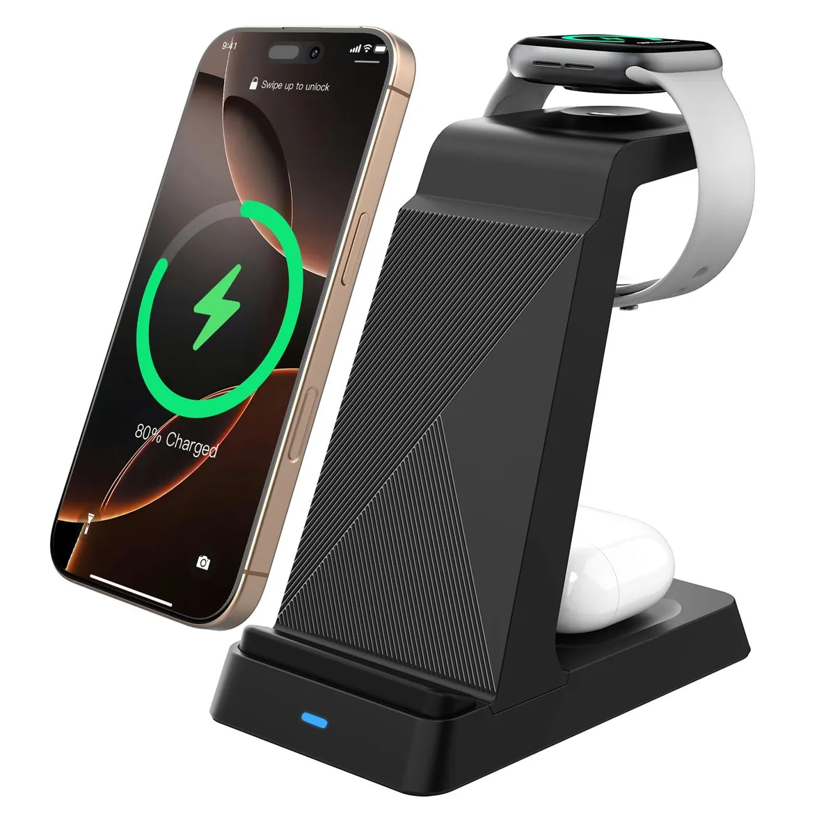  QWOSE W398 3-in-1 wireless charger black USB-C 18W — product photo