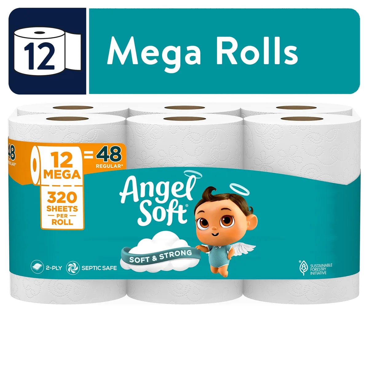 None Continuous None Continuous Angel Soft 2-Ply Toilet Paper 12 Mega Rolls 320 Sheets — product photo