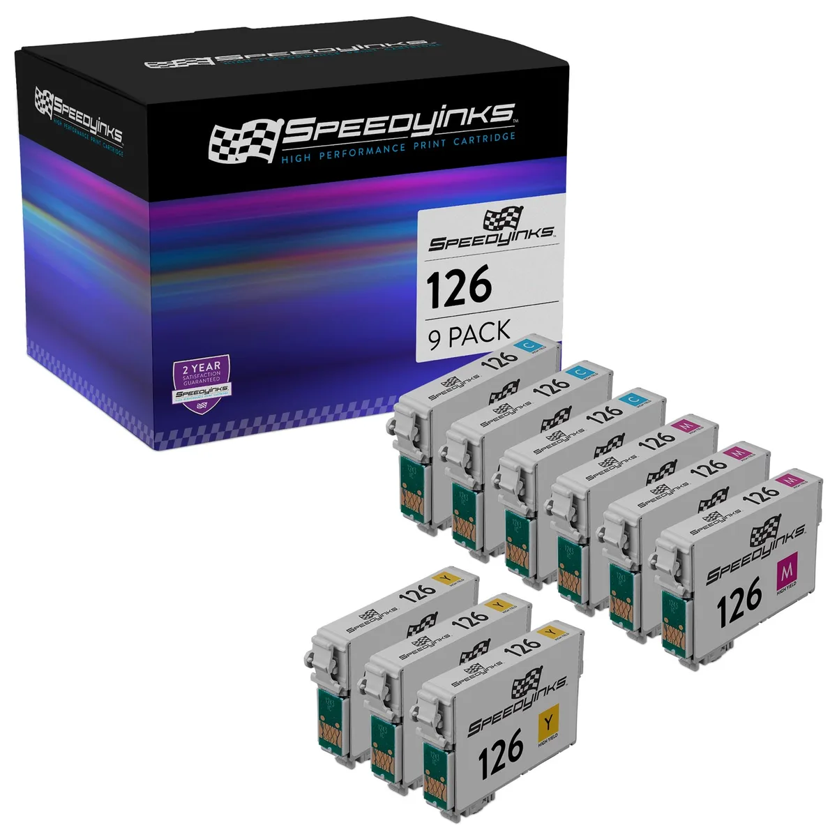 SpeedyInks SpeedyInks Epson 126 High Yield 9-Pack (3 Cyan 3 Magenta 3 Yellow) ink cartridges (genuine brands) — product photo